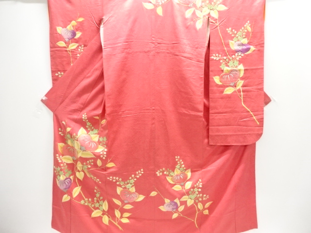 JAPANESE KIMONO / ANTIQUE FURISODE / SILK / EMBROIDERY / PLANTS